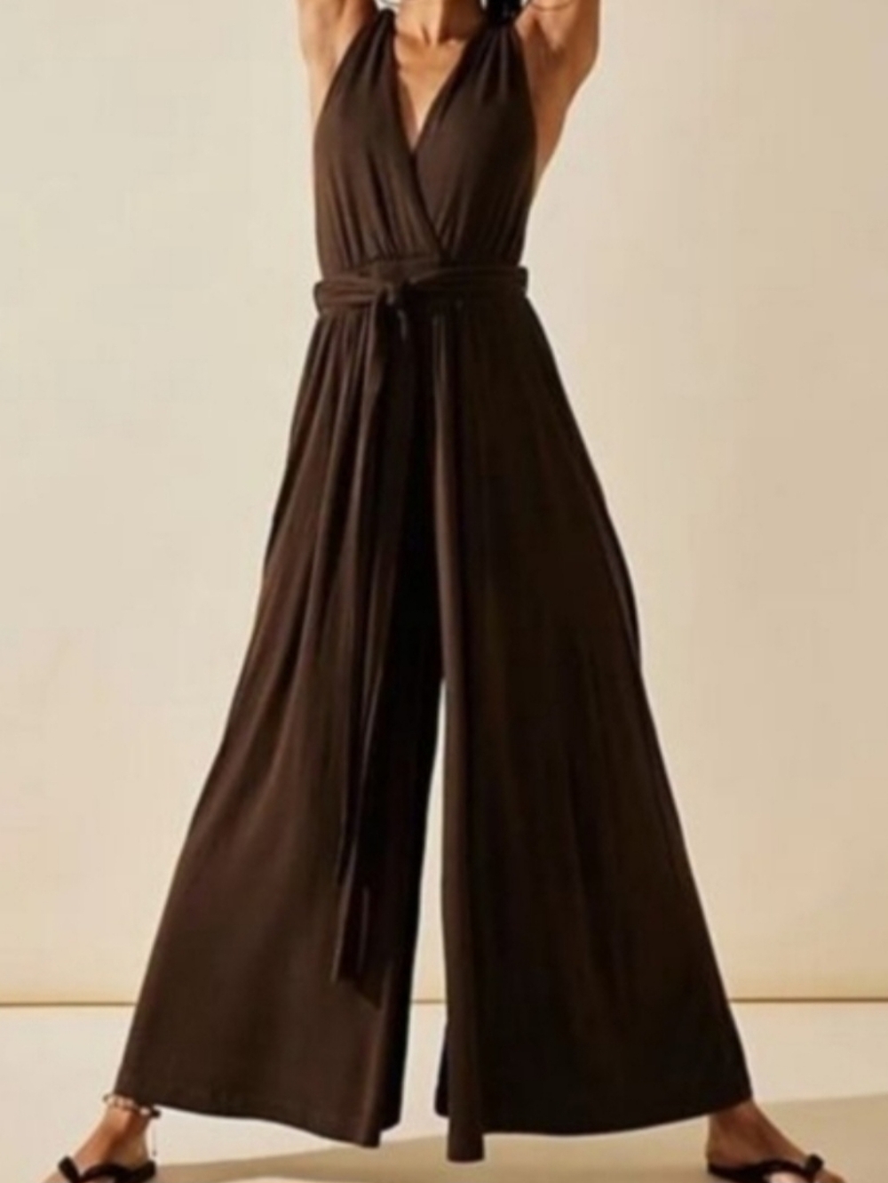 NEW Free People Beach Dani Convertible Halter Wide-Leg Jumpsuit Brown NWOT